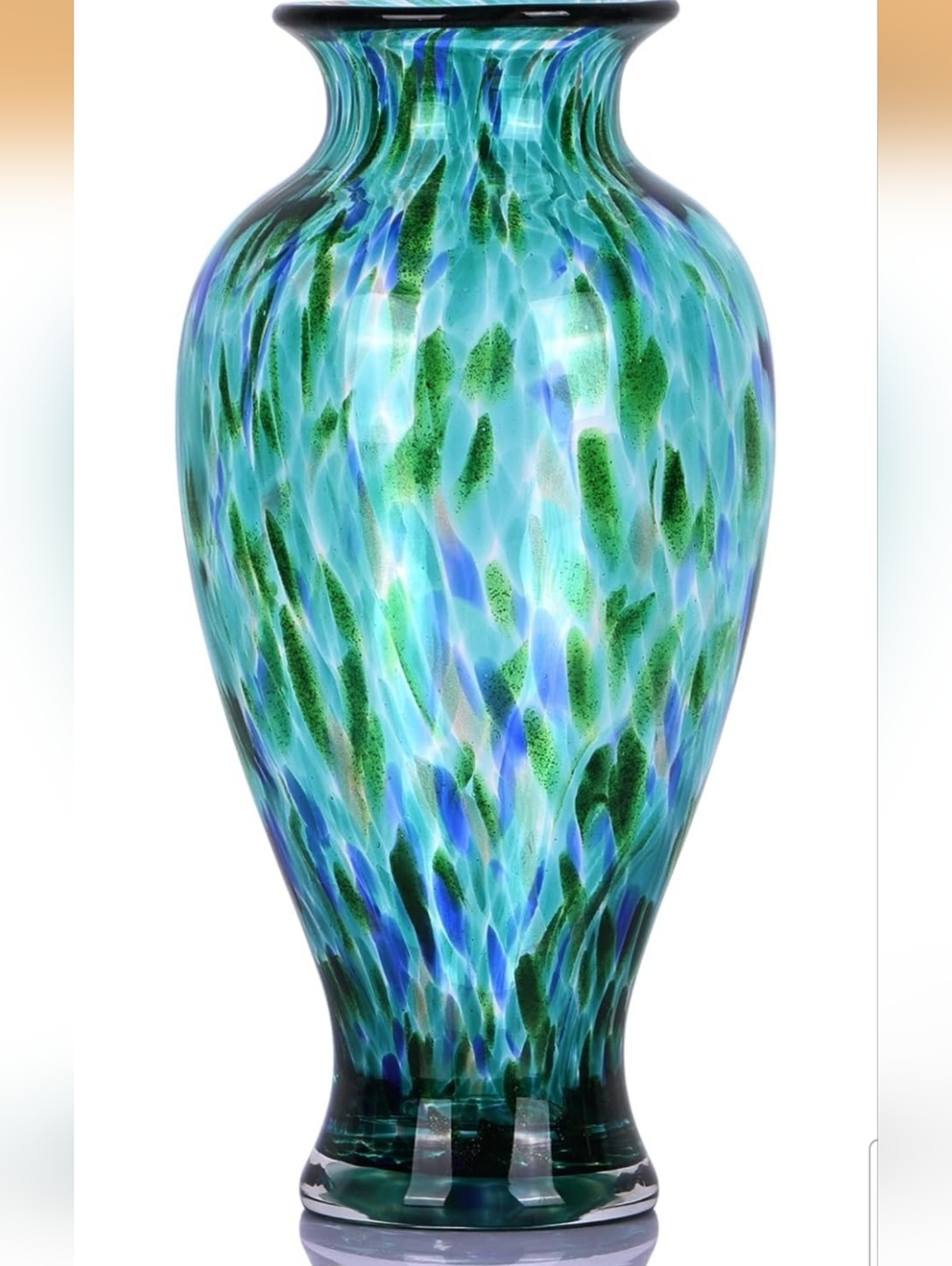 NEW! Gorgeous Handblown Blue & Green Glass Vase